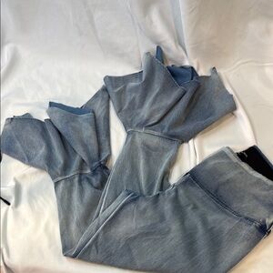 Athena Marie Women's Mermaid Stretch Flare Bottom Capri Blue Jeans, Large, NWOT